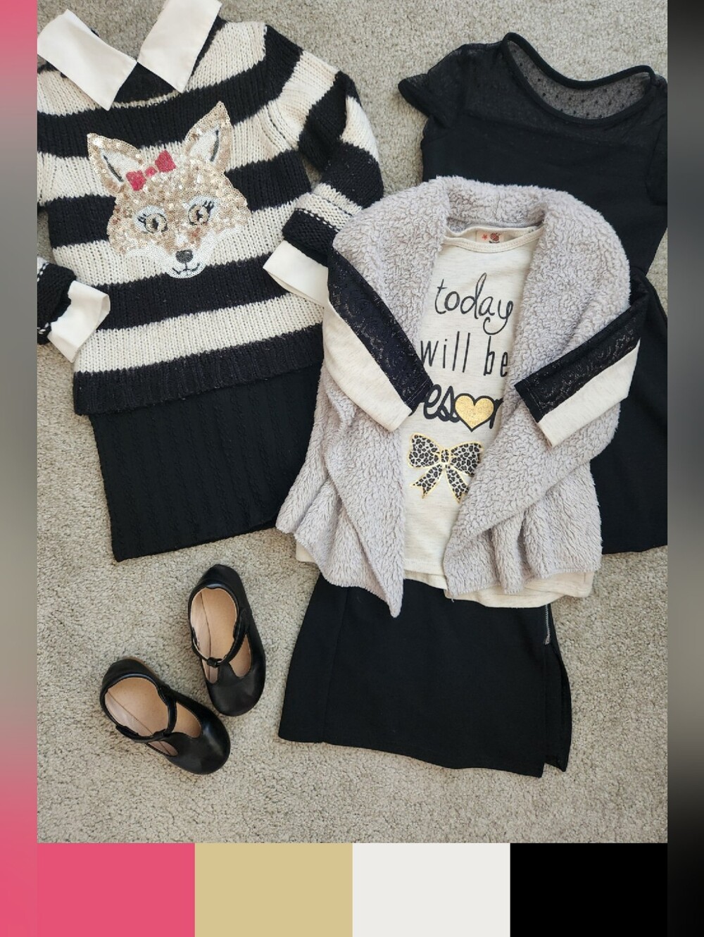 Girls 6 Mix & Match Bundle | Black, White, Knits, Art, Fall, School | 6 Pieces